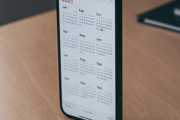 a calendar of many months displayed on a phone